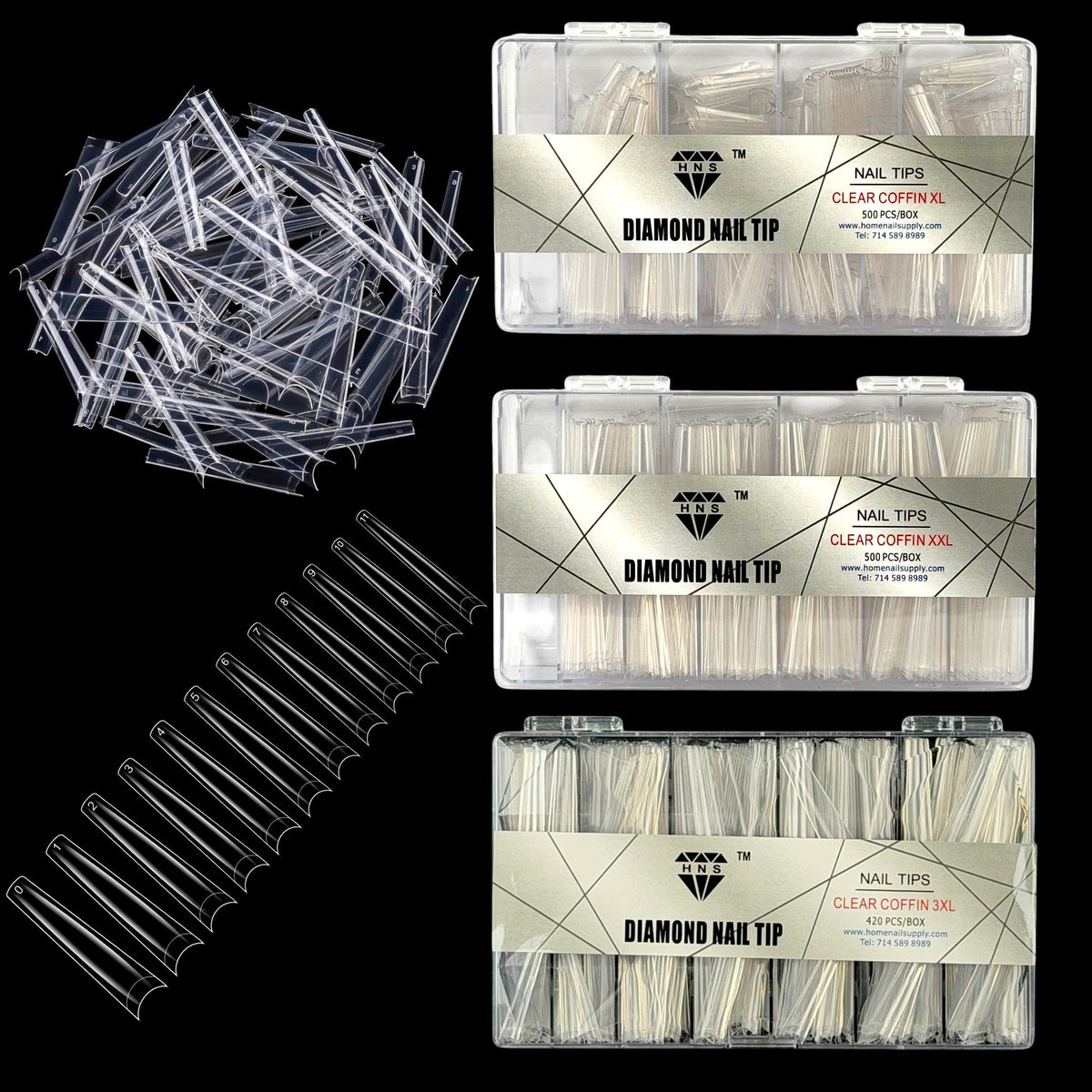 HNS DIAMOND NAIL TIP CLEAR COFFIN