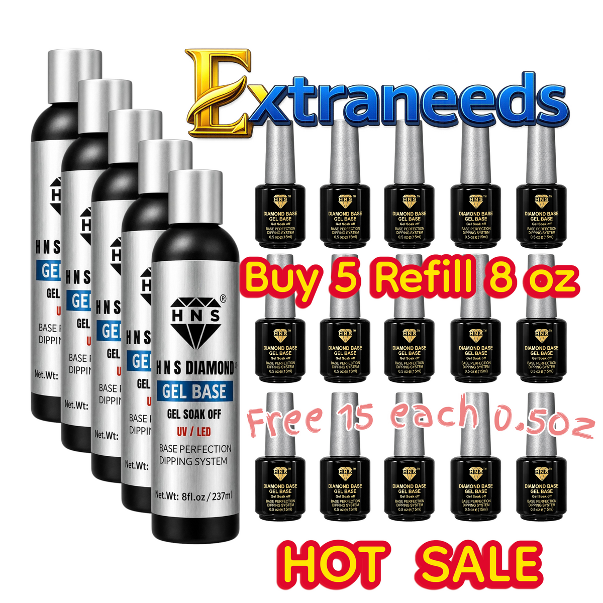 HNS DIAMOND GEL BASE REFILL 8OZ BUY 1 FREE 3 EACH O.50Z