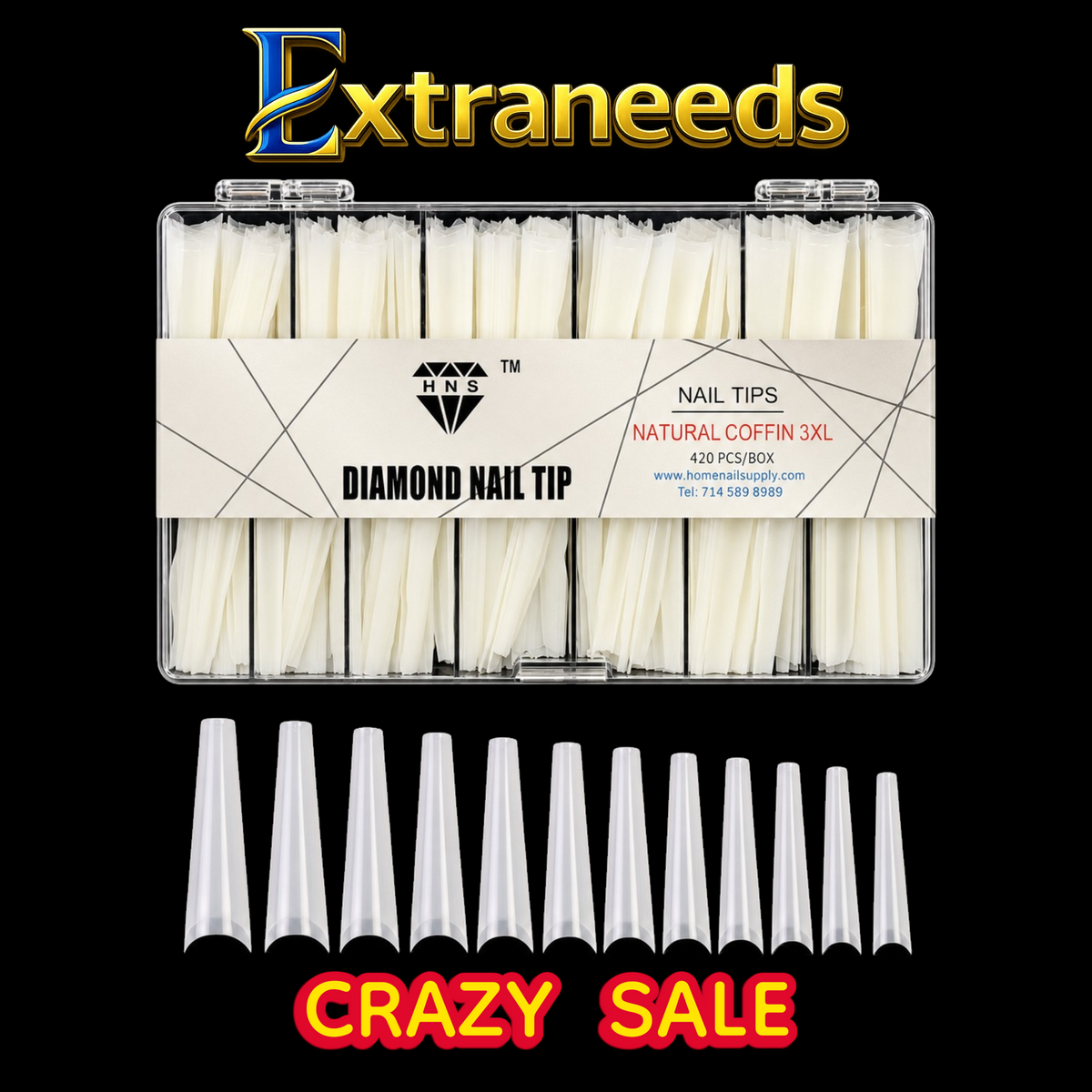 HNS DIAMOND NAIL TIP NATURAL COFFIN