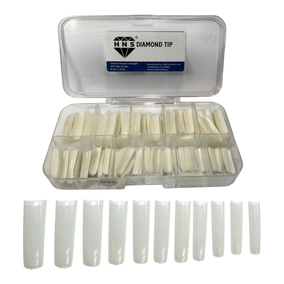 HNS NATUTAL SQUARE STRAIGHT NAIL TIP  540 EACH  IN BOX